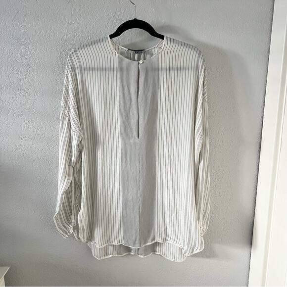 Vince Sheer White Stiped Silk Popover Blouse - Picture 1 of 9